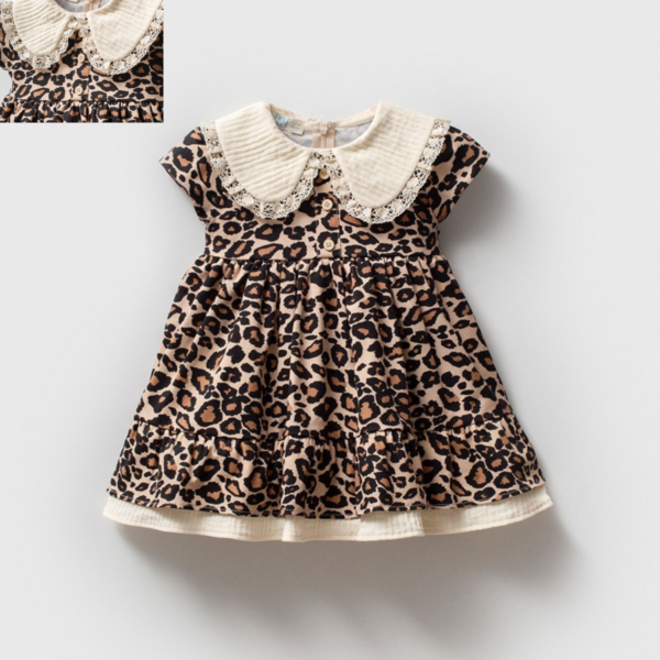 Kız Bebek Leoparlı Müslin Elbise
